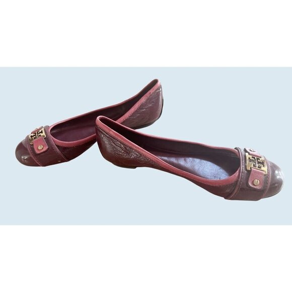 TORY BURCH Clines Ballet Flat Burgundy Maroon Patent Leather Sz 8 - Picture 5 of 7